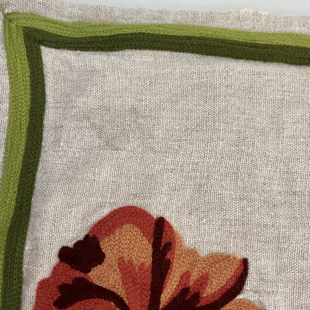 Williams Sonoma Crewel Embroidered Autumn Flowers Linen Placemats Set of 5